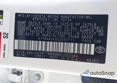 2025 Toyota Camry Se from USA, damaged, VIN 4T1DAACK9SU557711